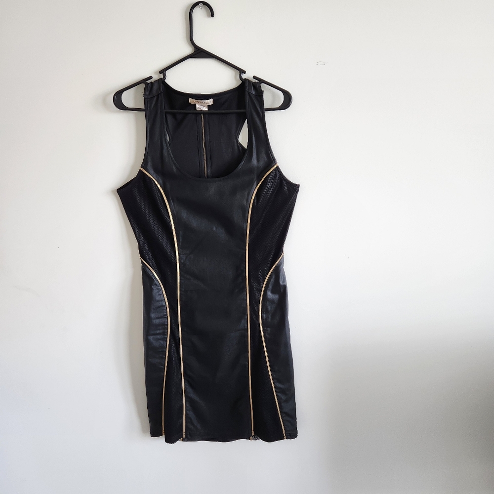 Arden B Black & Gold Piping, Back-Out Midi Dress, Gold Zippers, Size Large